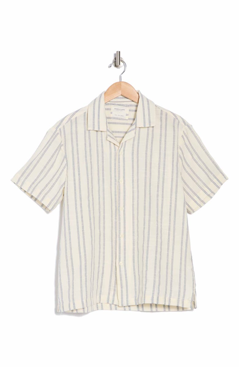 DENIM AND FLOWER Stripe Textured Camp Shirt, Alternate, color, Cream