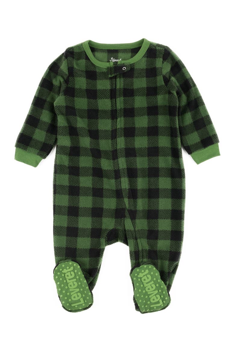 Green and Black Plaid Footed Fleece Sleeper, Main, color, BLACK/GREEN