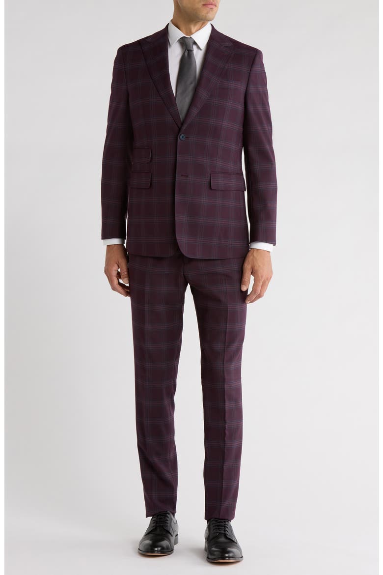 Trim Fit Plaid Two-Piece Suit, Main, color, PURPLE