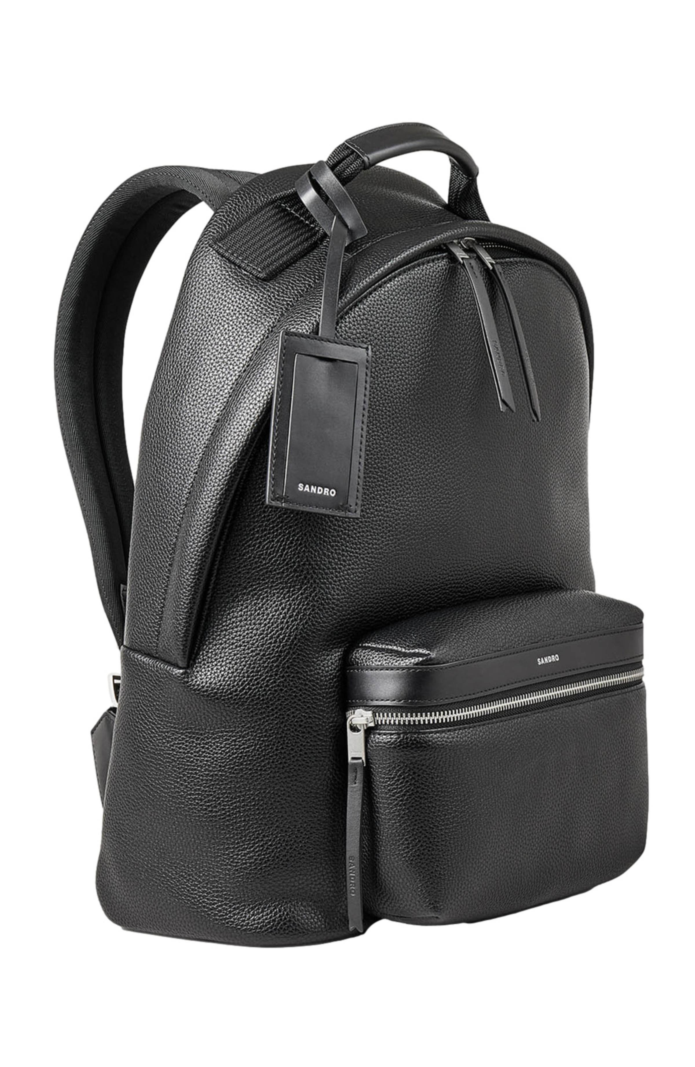 SANDRO Coated canvas backpack, Alternate, color, Black