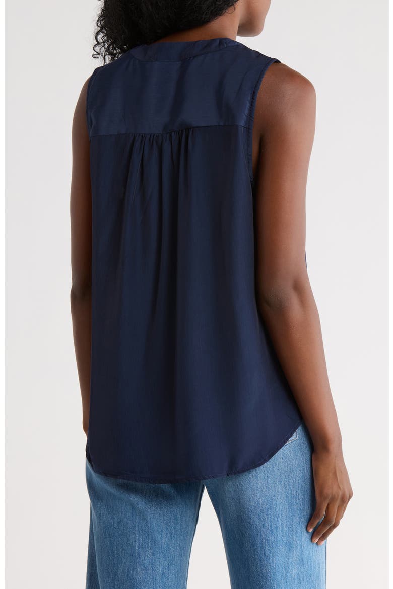 V-Neck Sleeveless Pleat Front Top, Alternate, color, NAVY