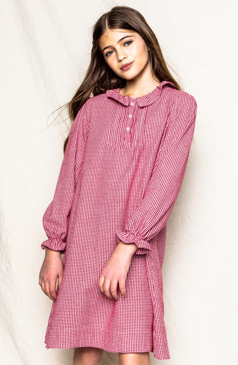 Petite Plume Victoria Gingham Long Sleeve Nightgown, Alternate, color,