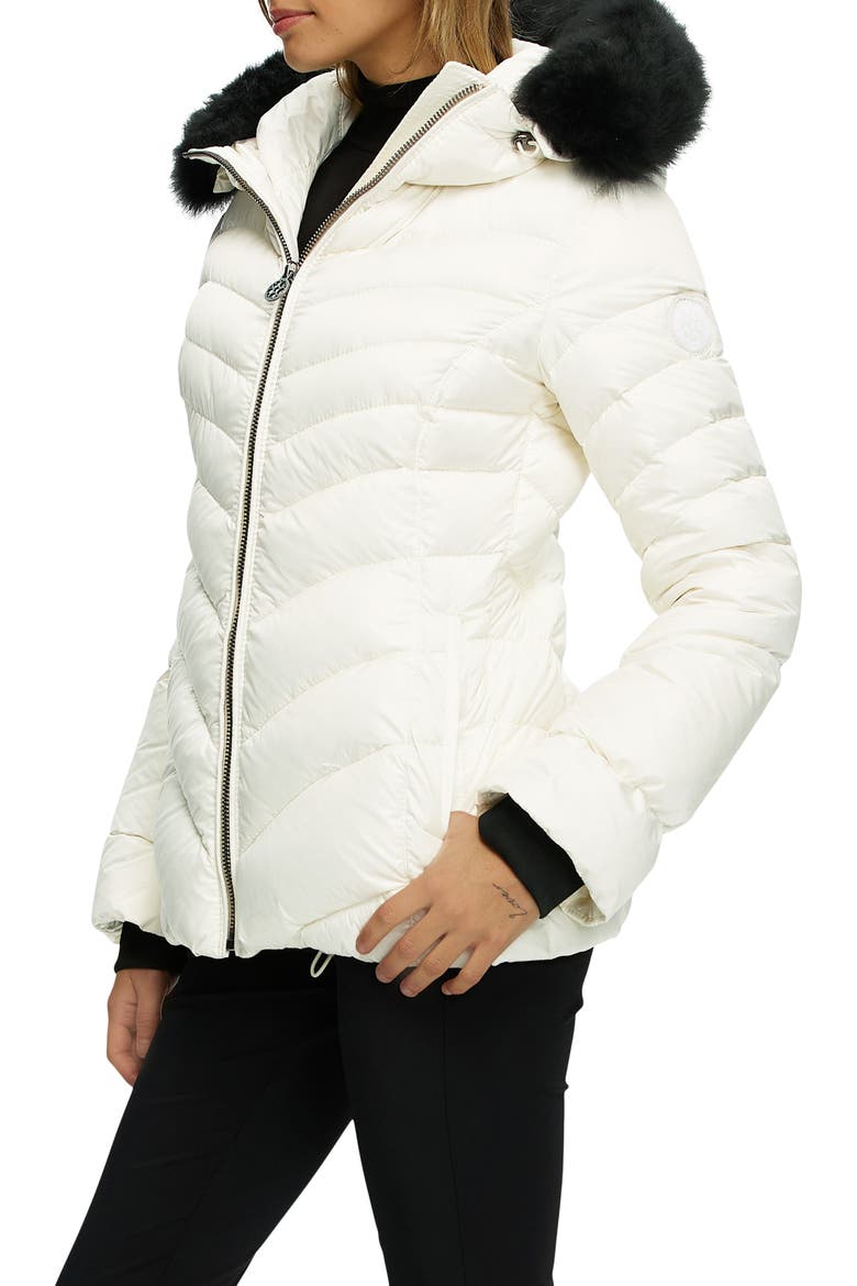 Apres-Ski Chevron Parka with Detachable Toscana Lamb Hood Trim, Alternate, color, Ivory/Black