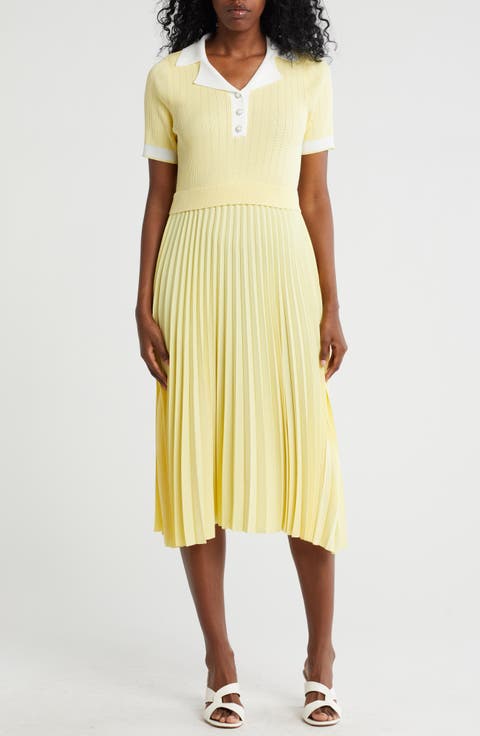 Mix Media Knit Pleated Midi Dress