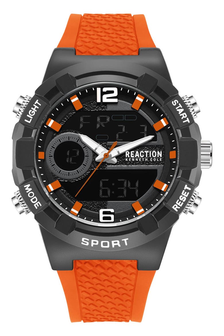 Silicone Strap Analog & Digital Watch, 46mm, Main, color, ORANGE