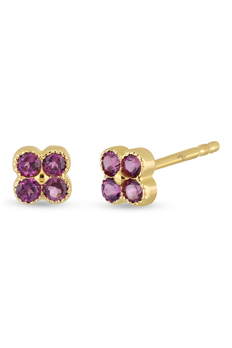14k Gold Rhodolite Garnet Flower Stud Earrings, Main, color, 14KY