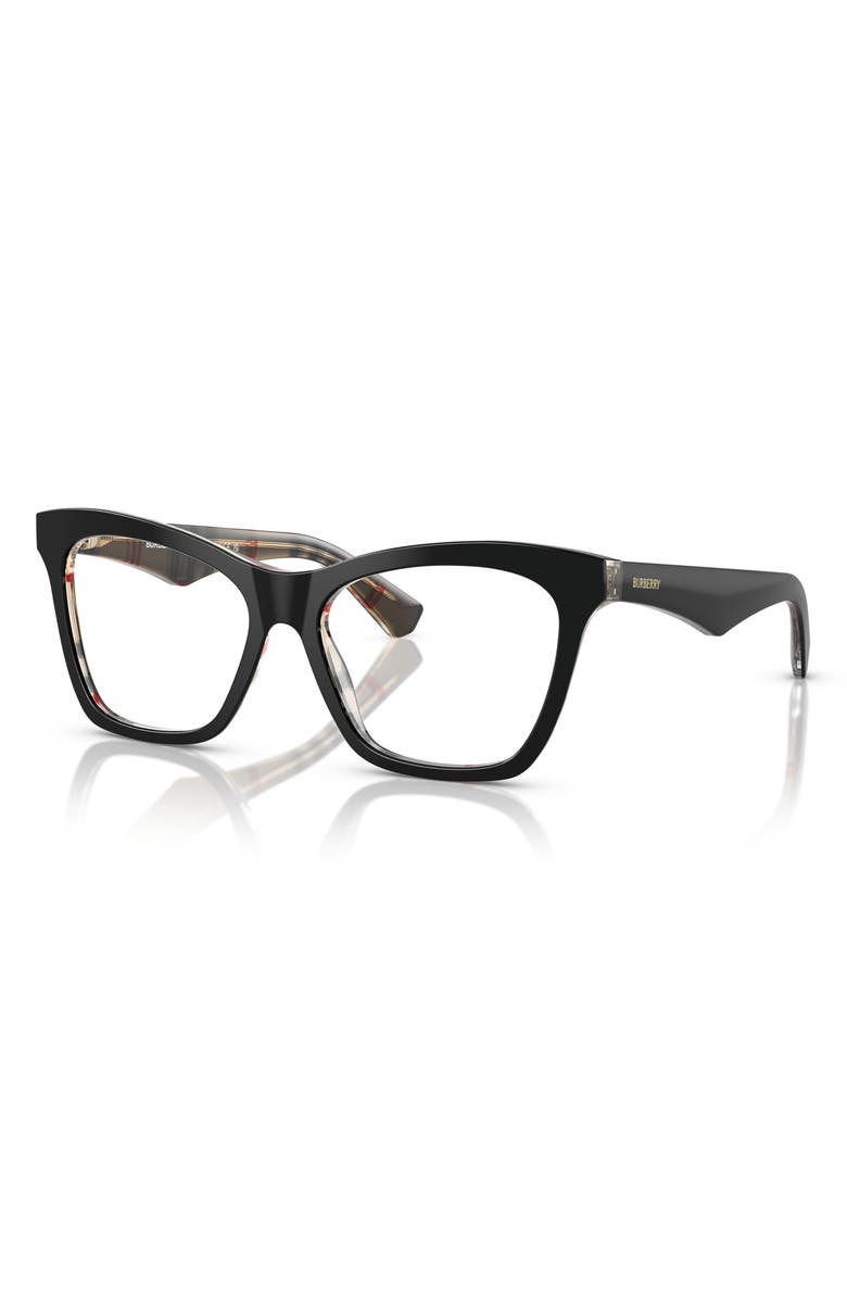 Burberry 52mm Cat Eye Optical Glasses, Alternate, color, Black Vintage Check / Demo