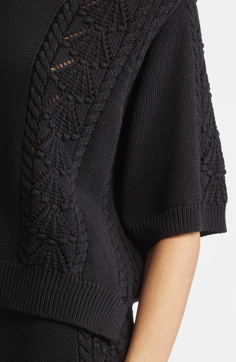 LOULOU DE SAISON Kina Johnny Collar Cotton Sweater, Alternate, color, Black