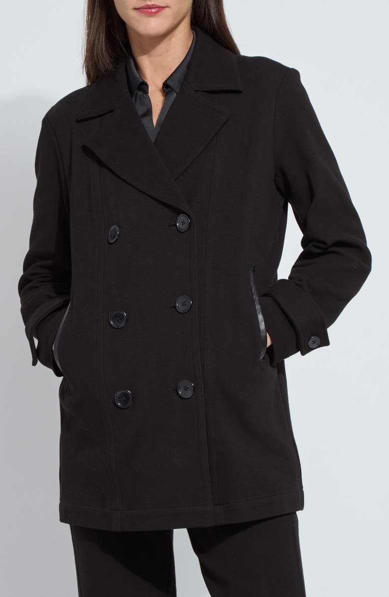Lysse Alma Calvary Stretch Cotton Twill Peacoat, Main, color, Black