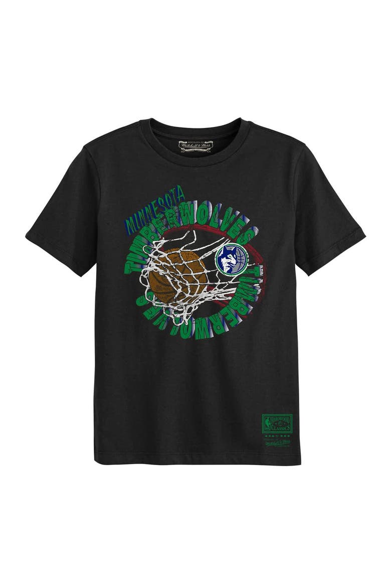 Preschool Mitchell & Ness Black Minnesota Timberwolves In The Net T-Shirt, Alternate, color, Black
