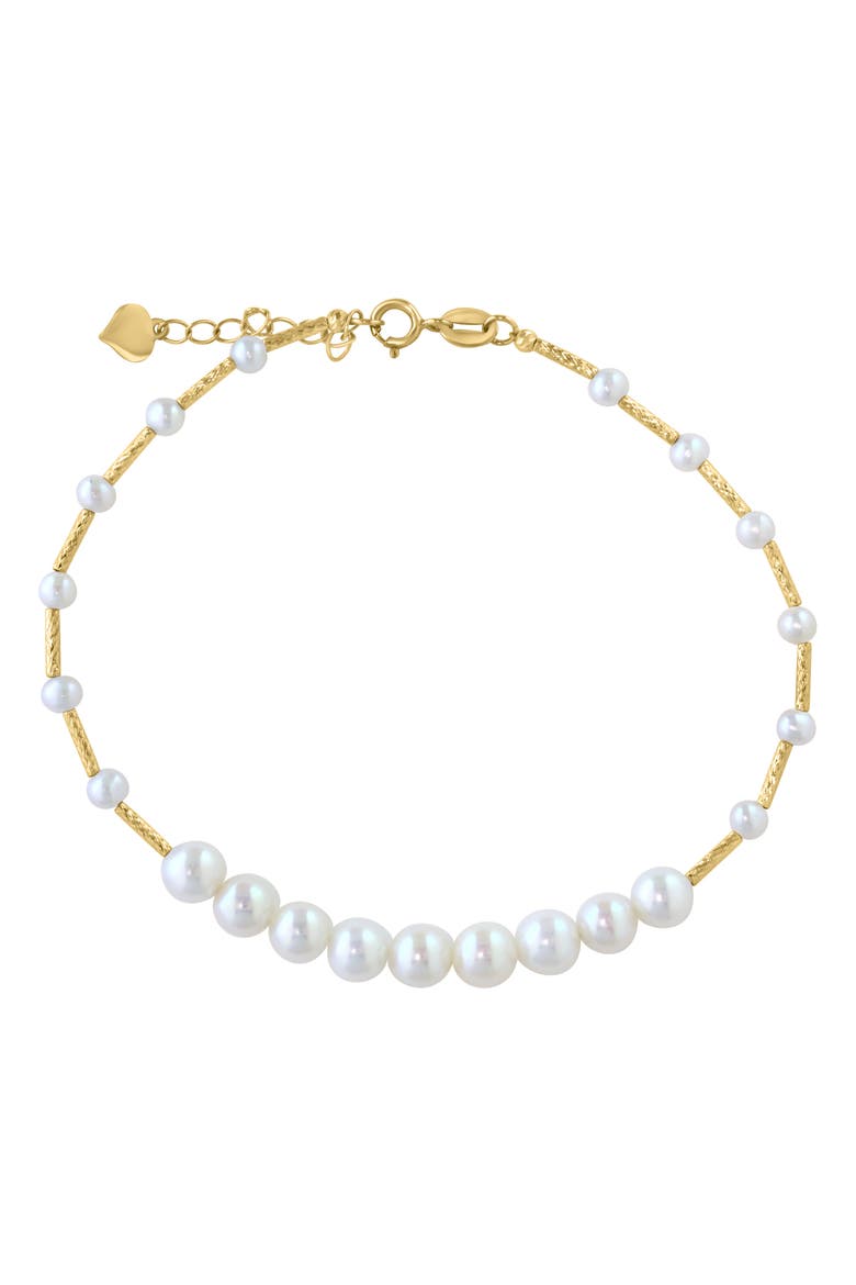 14K Gold 3-5mm Freshwater Pearl Station Bracelet, Main, color, WHITE