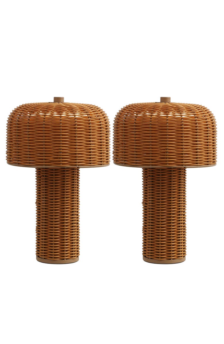 JONATHAN Y 10" Indoor/Outdoor Wicker Rechargeable/Cordless Dimmable LED Table Lamp, Main, color, Light Brown Brown