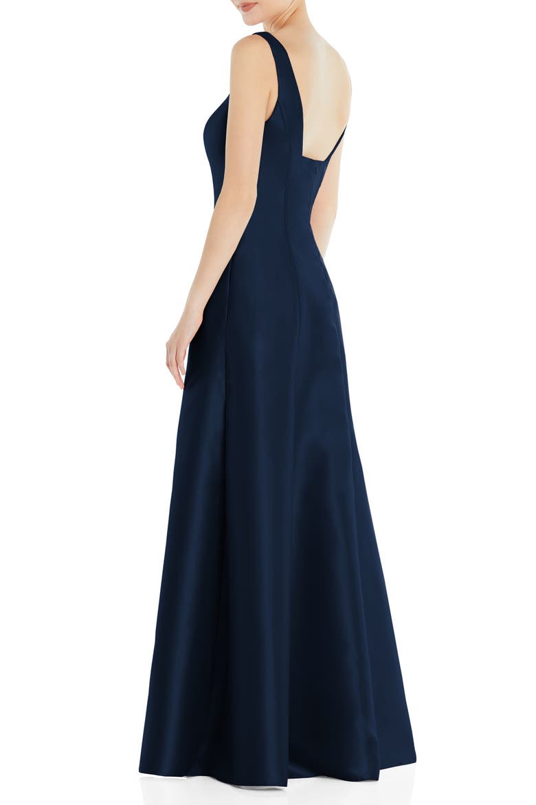 Square Neck Satin A-Line Gown, Alternate, color, MIDNIGHT NAVY
