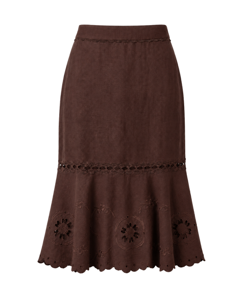 Marlo Embroidered Linen Midi Skirt
