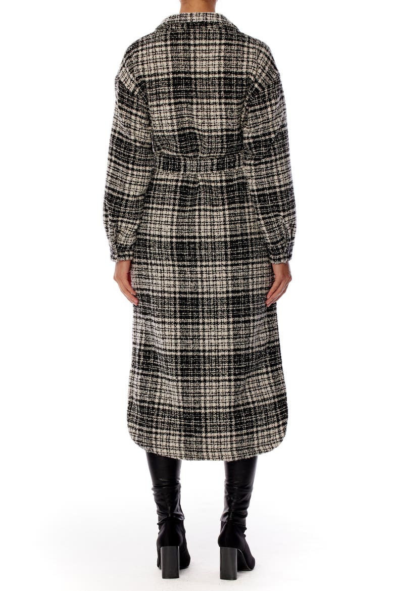 Hayley Plaid Belted Long Coat, Alternate, color, BLACK