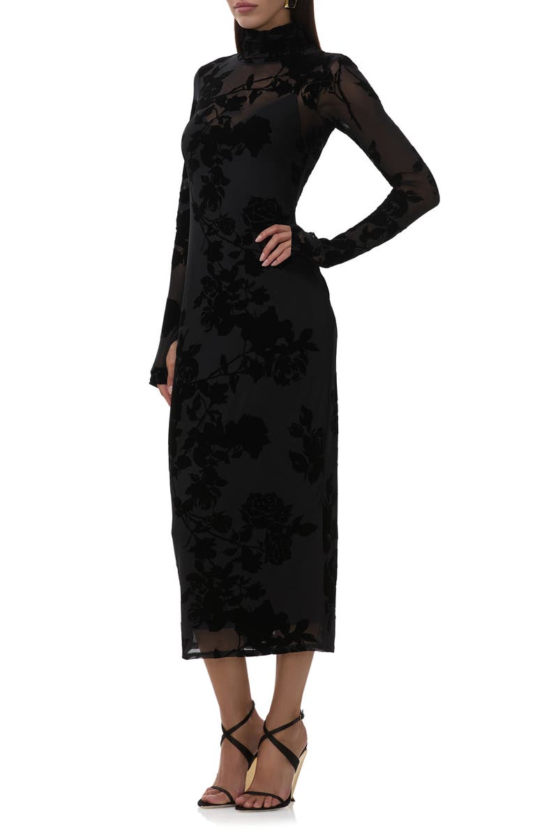 AFRM Shailene Flocked Long Sleeve Mesh Midi Dress, Alternate, color,