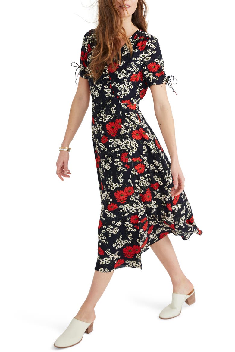 Hillside Daisies Peekaboo Sleeve Midi Dress, Alternate, color, MULTI DAISY DEEP INDIGO