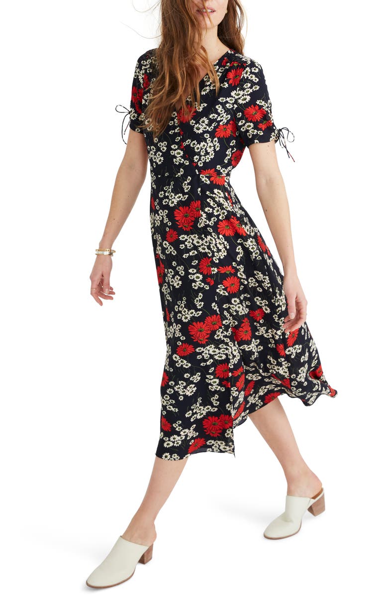 Madewell Hillside Daisies Peekaboo Sleeve Midi Dress, Alternate, color, 