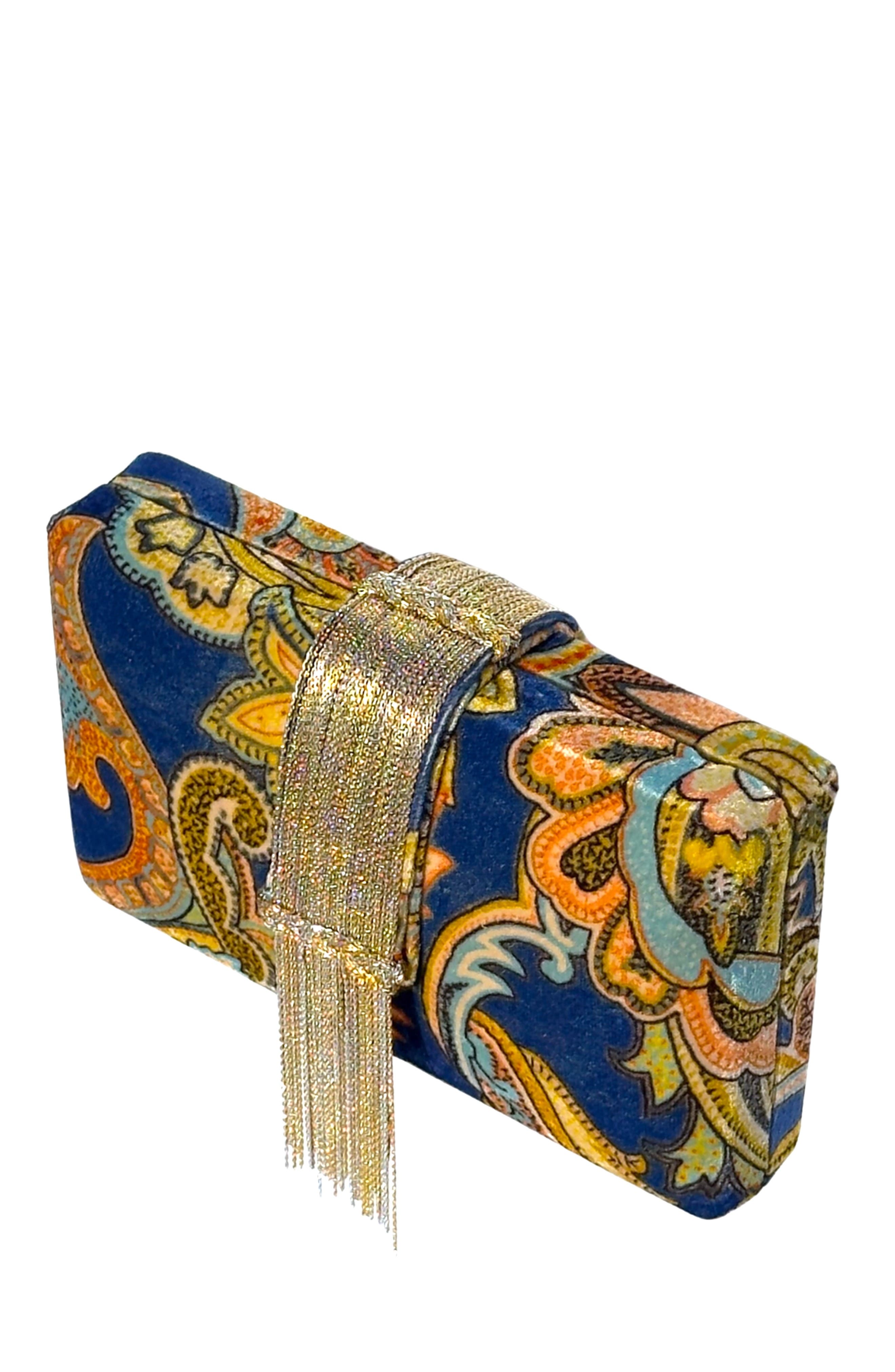 Simitri Velvet Fringe Clutch, Alternate, color, Paisley