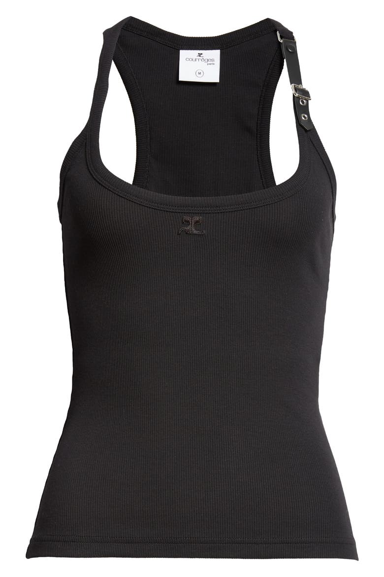 Holistic '90s Buckle Detail Rib Tank Top, Alternate, color, BLACK