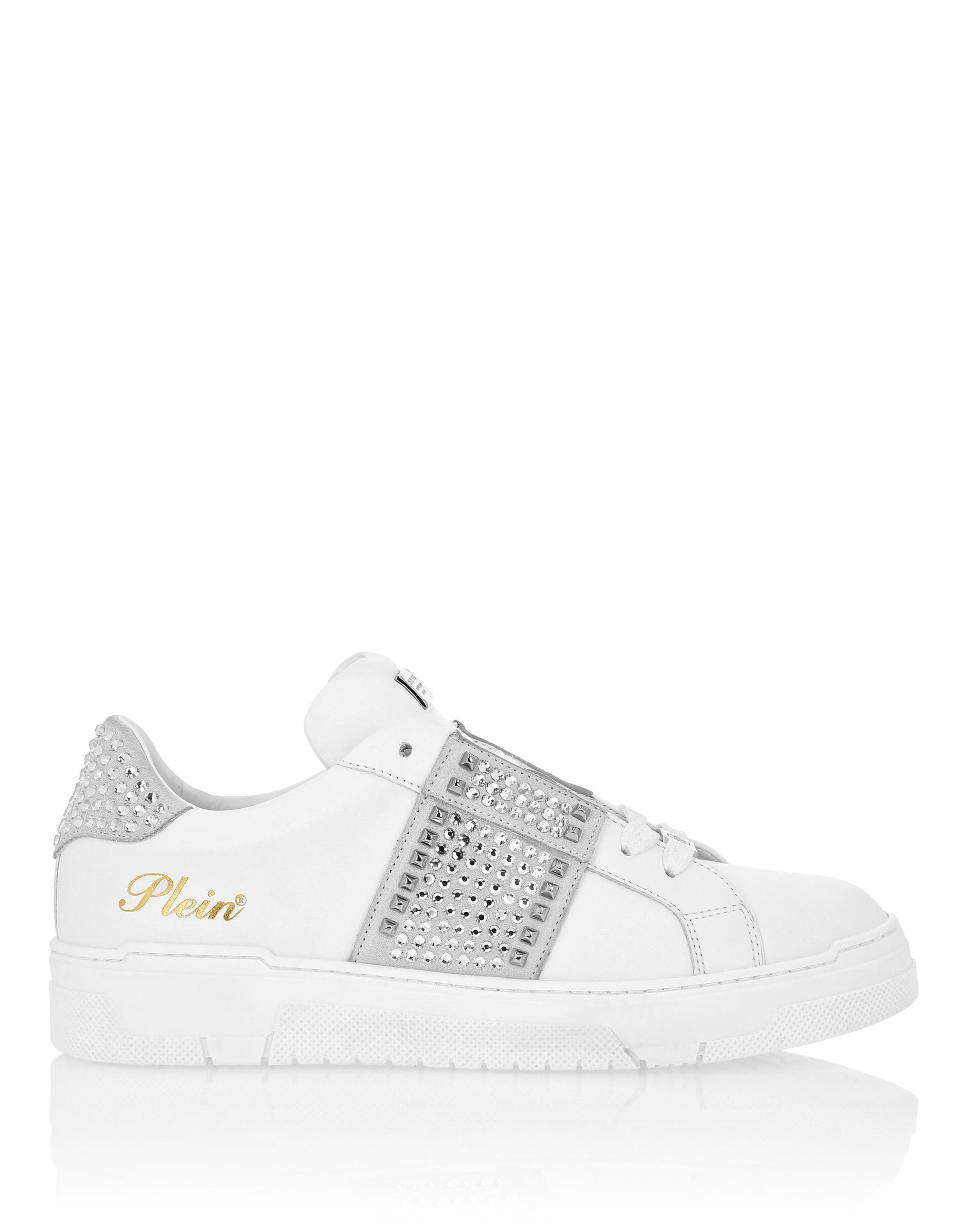 Low Top Sneakers Strass Studs Unisex, Alternate, color, white