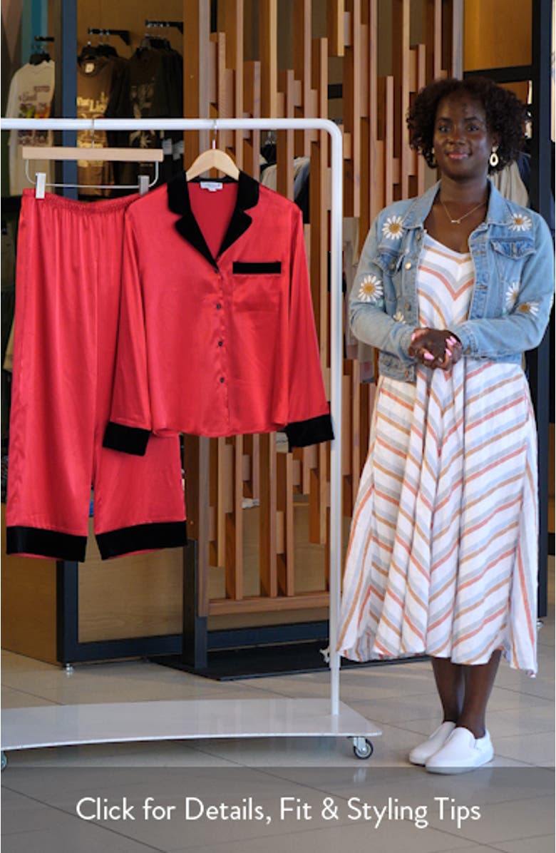 Josie Velvet Trim Satin Crop Pajamas, sales video thumbnail