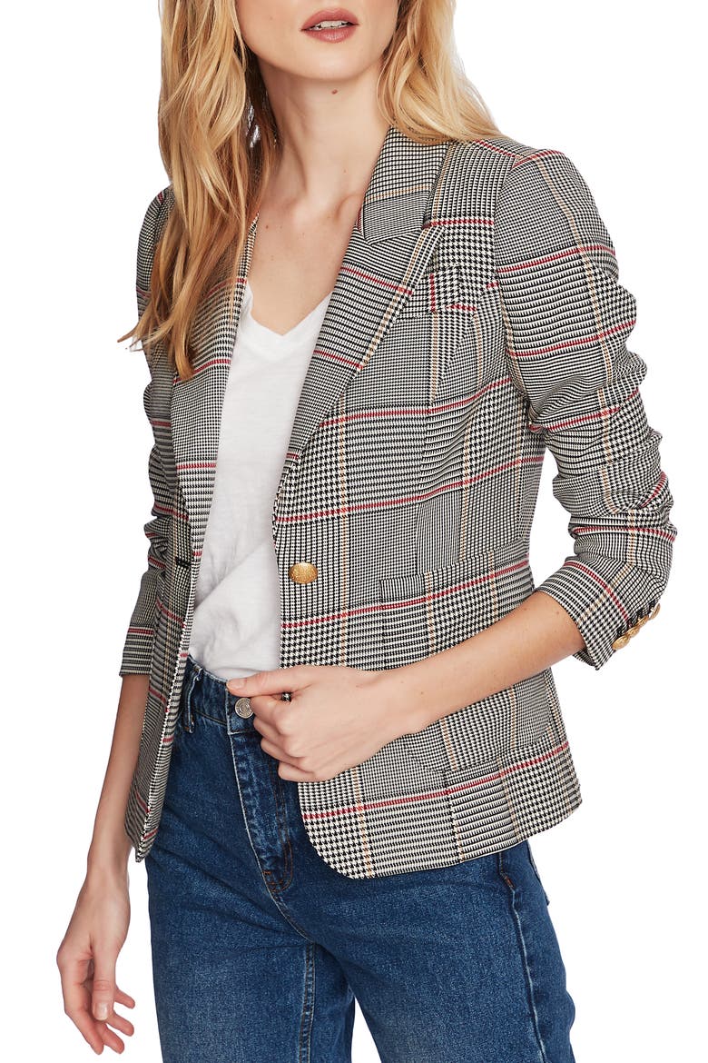 Peak Lapel Plaid Blazer, Alternate, color, RICH BLACK