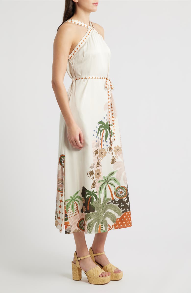 CIEBON Pricella Botanical Halter Neck Midi Dress, Alternate, color, Cream Multi