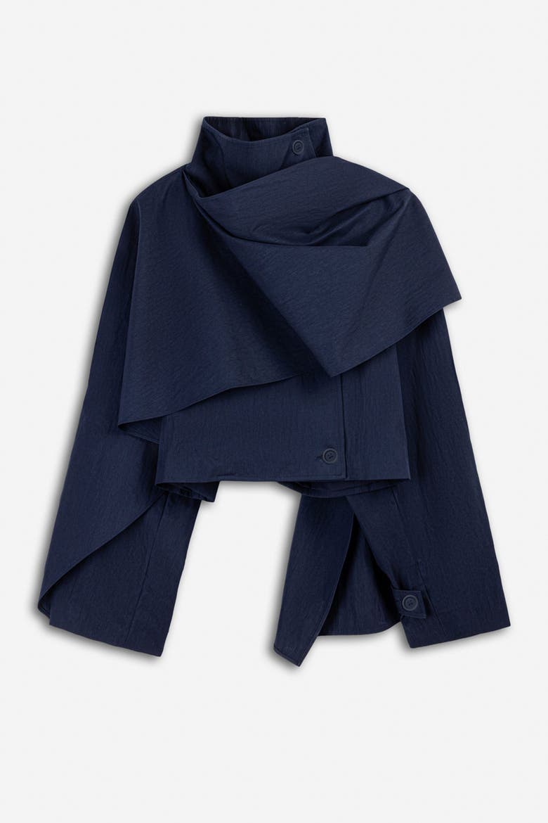 Shawl Detail Stand Collar Trench Coat, Alternate, color, Navy