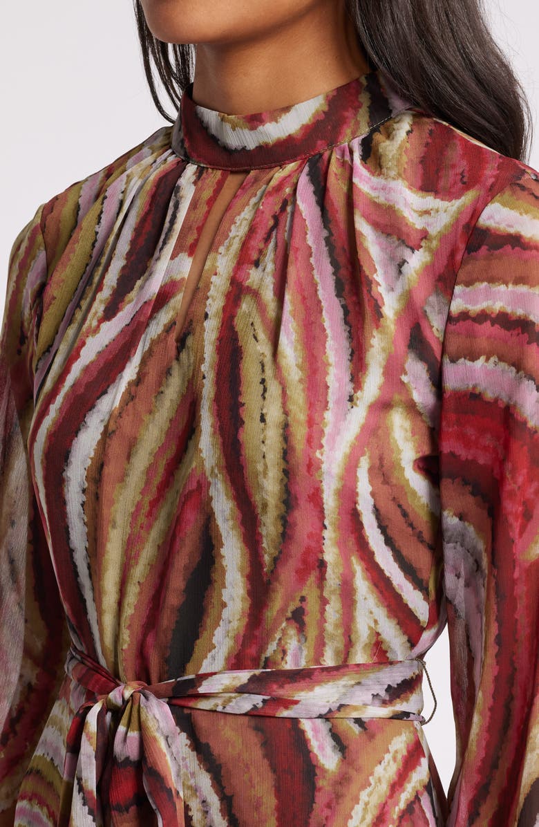 Tahari ASL Print Tie Belt Chiffon Midi Dress, Alternate, color, 