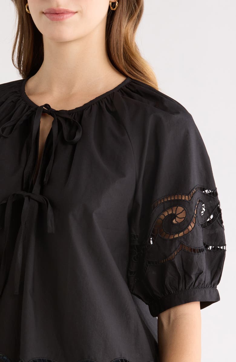 Rails Catalene Embroidered Eyelet Cotton Peasant Top, Alternate, color, Black Embroidery