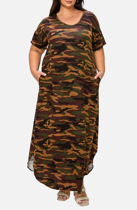 Katt Camo Pocket Maxi Dress
