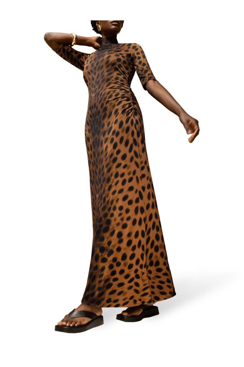 Mock Neck Jersey Dress, Alternate, color, Brown