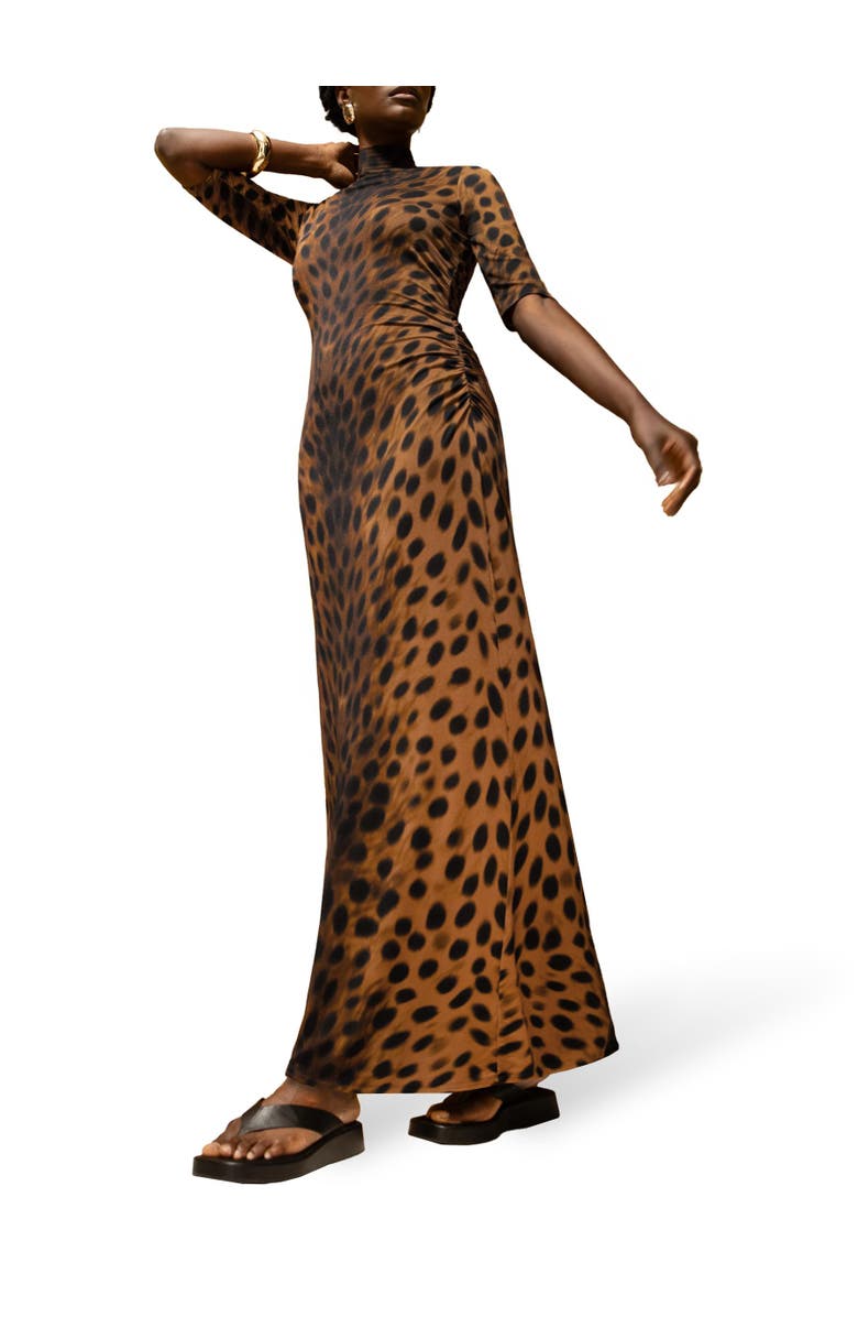 Ro&Zo Mock Neck Jersey Dress, Alternate, color, Brown