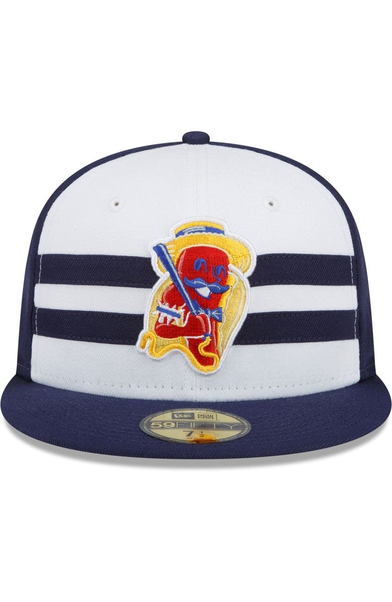 New Era Men's New Era White/Navy Brooklyn Cyclones Coney Island Franks Theme Night 59FIFTY Fitted Hat, Alternate, color, White
