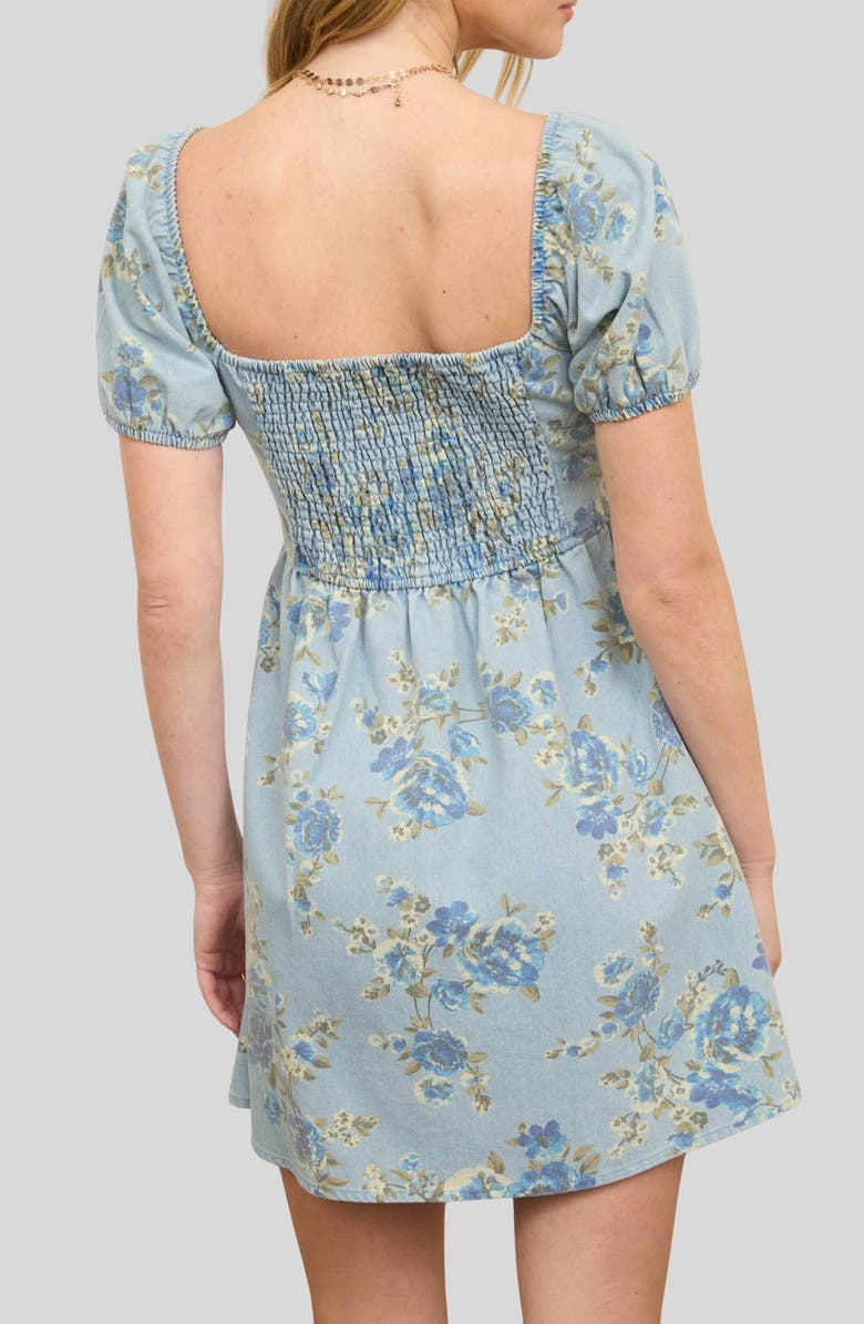Blu Pepper Floral Print Puff Sleeve Denim Minidress, Alternate, color,