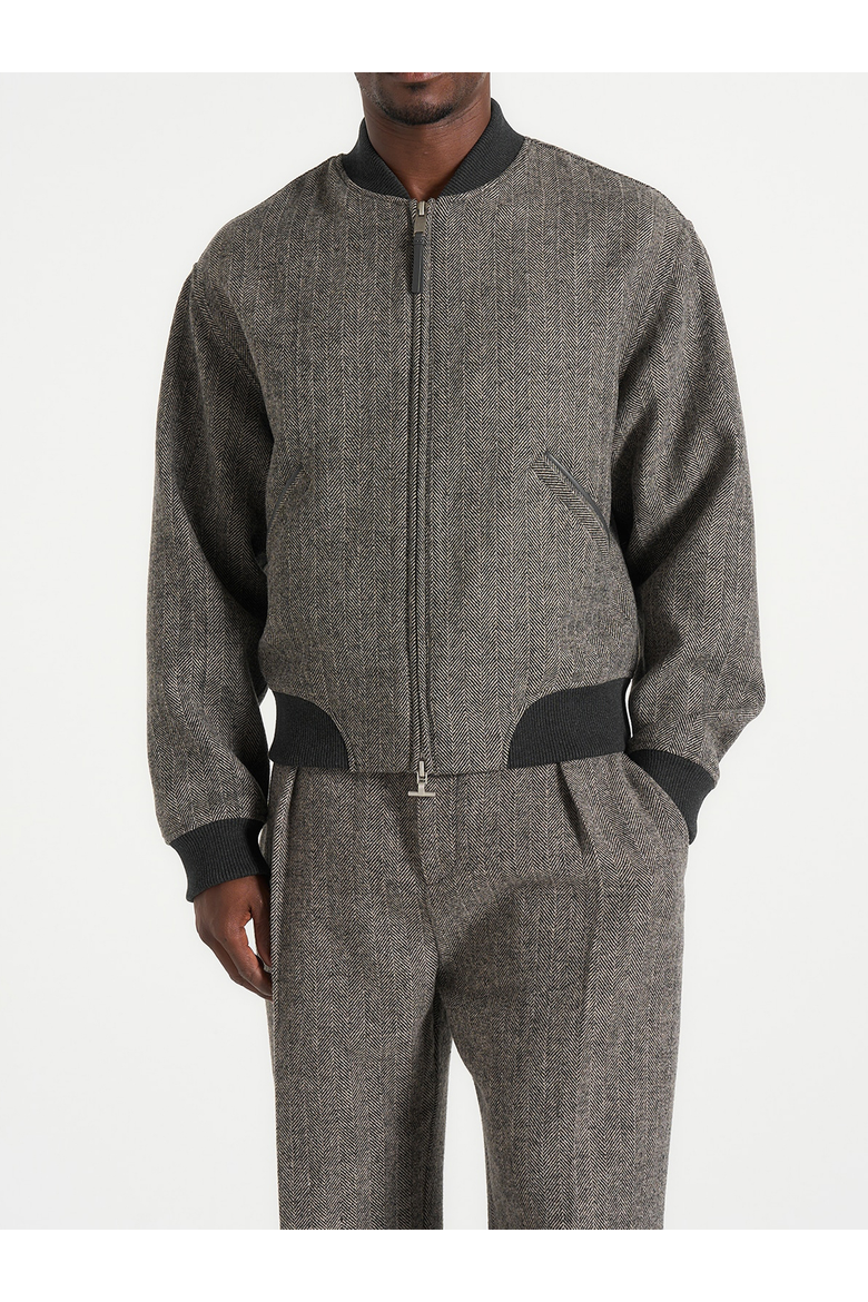 Leandro Herringbone Wool Bomber Jacket, Main, color, Grey