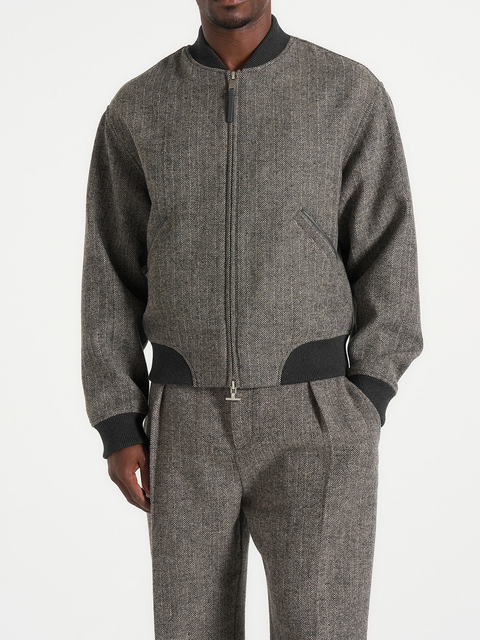 Leandro Herringbone Wool Bomber Jacket