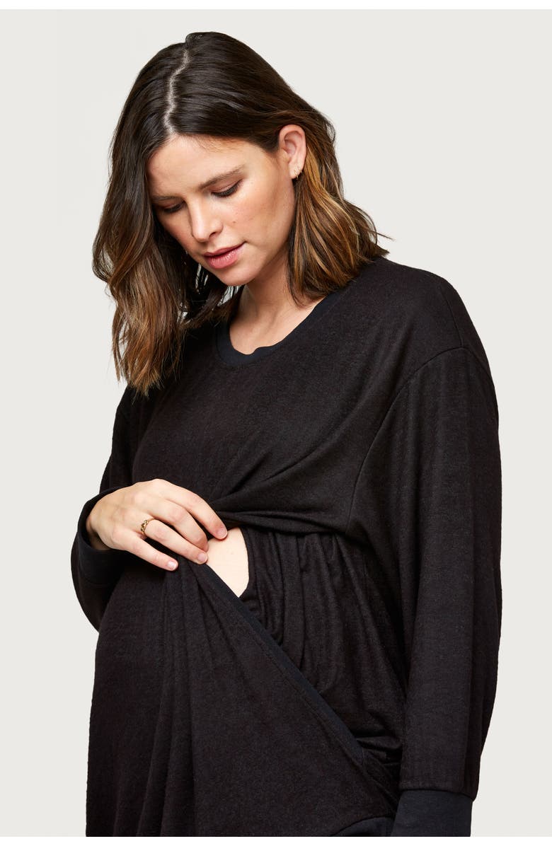 Nom Maternity Jo Maternity & Nursing Hooded Sweatshirt, Main, color, Black