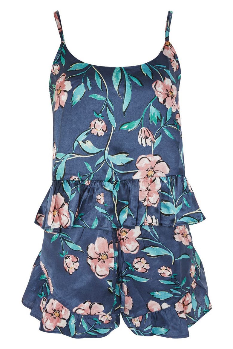 Peony Satin Short Pajamas, Alternate, color, NAVY BLUE MULTI