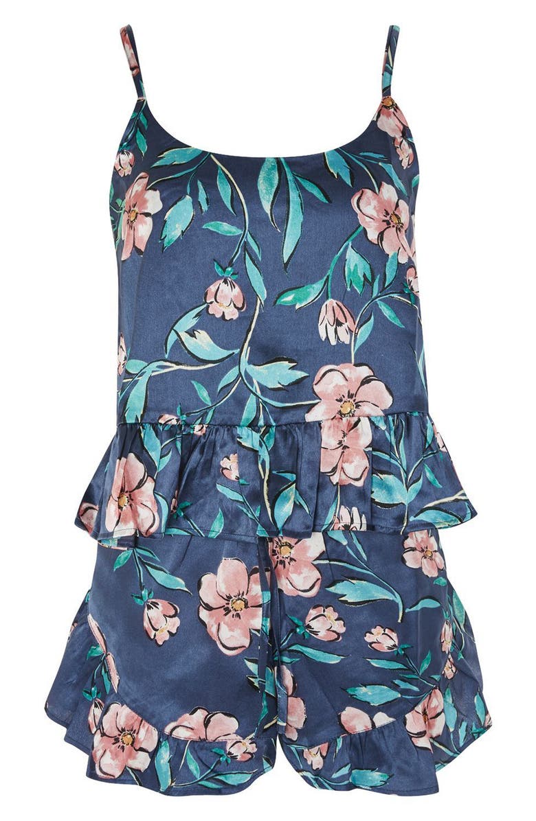 Topshop Peony Satin Short Pajamas, Alternate, color, 