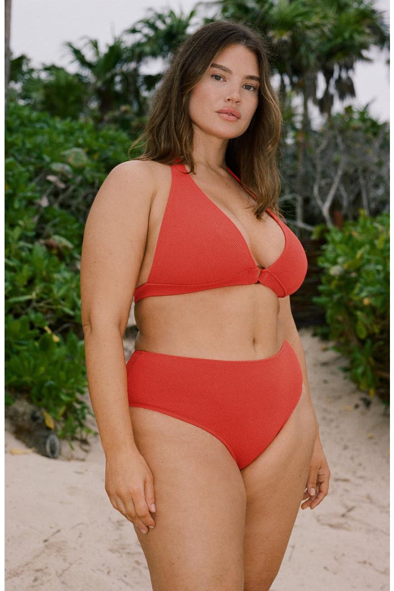 Textured Bikini Top, Alternate, color, RED