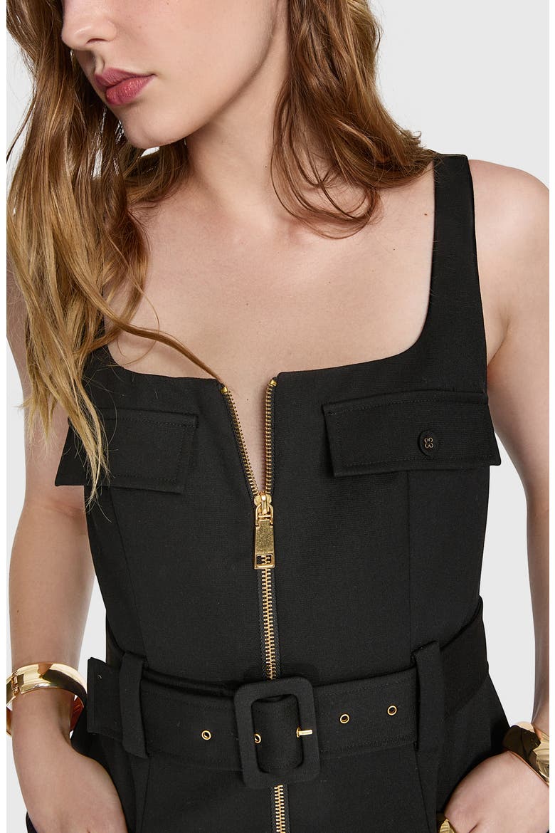 Fitted Wool Blend Utility Minidress, Alternate, color, TRUE BLACK