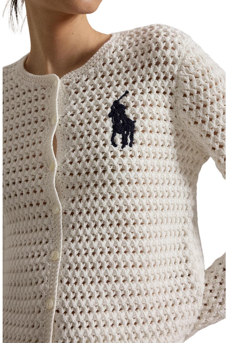 Big Pony Cotton Cardigan, Alternate, color, WHITE