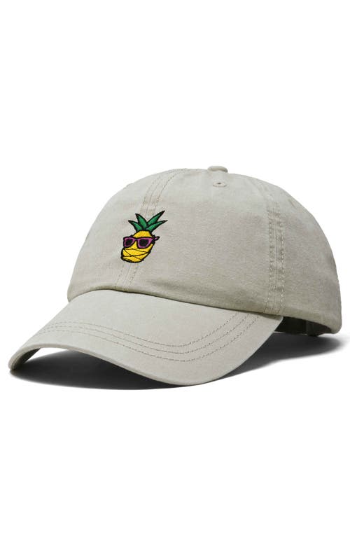 Dalix Pineapple Embroidered Dad Hat In Washed Stone White