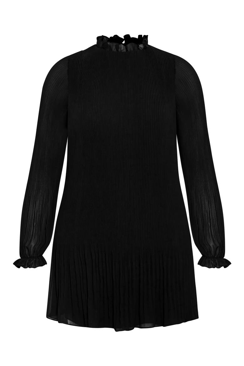 Solana Ruffle Long Sleeve Plissé Minidress, Alternate, color, BLACK