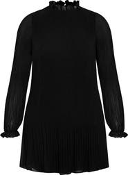 City Chic Solana Ruffle Long Sleeve Plissé Minidress