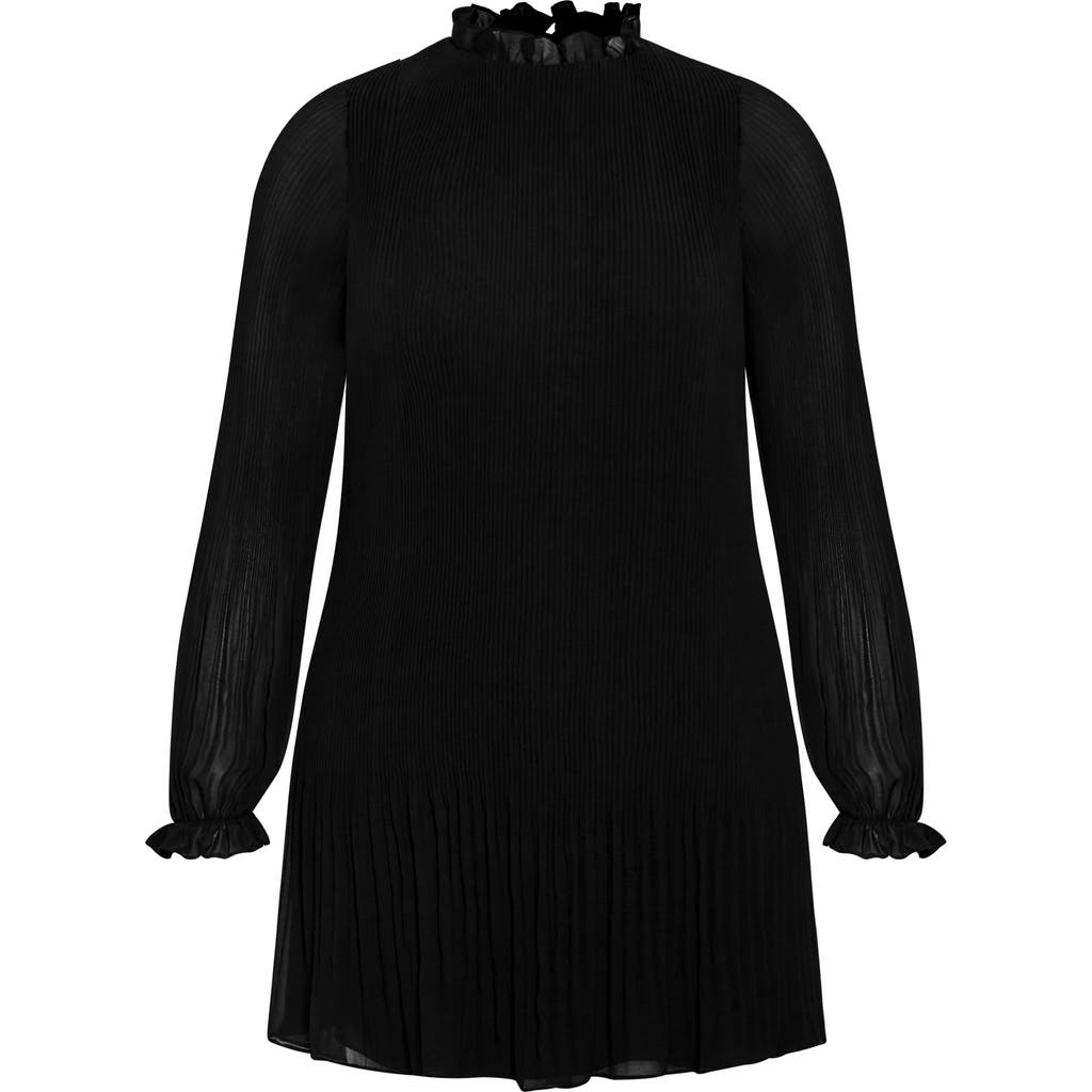 City Chic Solana Ruffle Long Sleeve Plissé Minidress In Multi