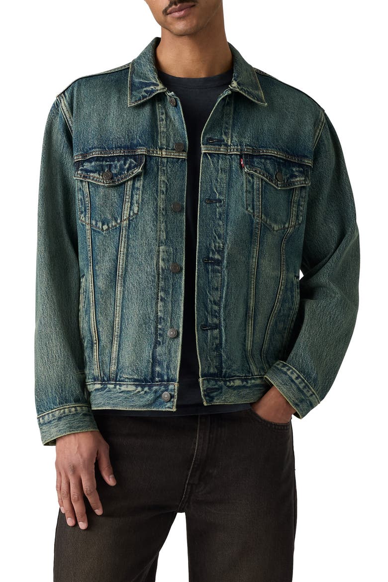 Relaxed Fit Denim Trucker Jacket, Main, color, TIME WELL SPENT TRUCKER