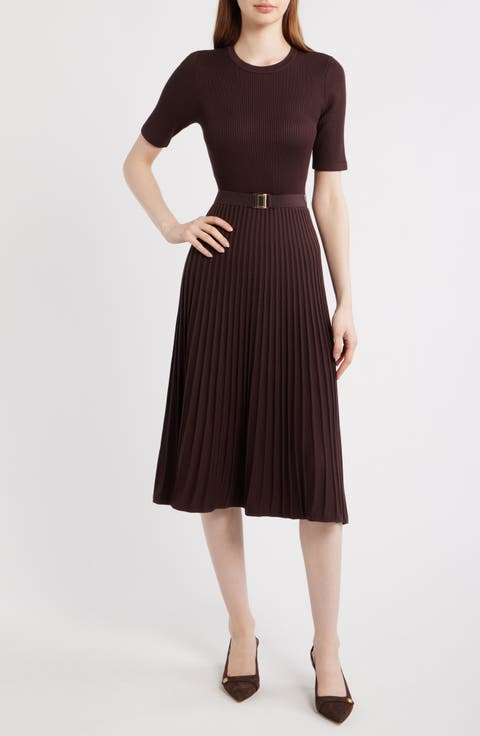 Belted Fit & Flare Sweater Dress
